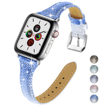 Load image into Gallery viewer, Yolovie Genuine Leather Band Compatible for Apple Watch Strap for iWatch Series 5 Series 4 3 2 1 (Blue Silver)