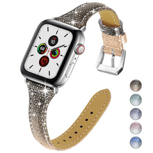 Load image into Gallery viewer, Yolovie Genuine Leather Band Compatible for Apple Watch 38mm 40mm Watch Strap for iWatch Series 5 Series 4 3 2 1 (Black Gold)
