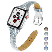 Load image into Gallery viewer, Yolovie Genuine Leather Band Compatible for Apple Watch 38mm 40mm Watch Strap for iWatch Series 5 Series 4 3 2 1 (Green Silver)