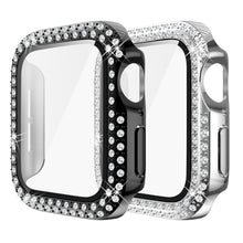 Load image into Gallery viewer, Yolovie (2-Pack) Compatible for Apple Watch Case with Screen Protector 40mm Series 6/5/4/SE, Bling Cover Diamonds Rhinestone Bumper Protective Frame for iWatch Girl Women (Black/Silver)