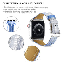 Load image into Gallery viewer, Yolovie Genuine Leather Band Compatible for Apple Watch Strap for iWatch Series 5 Series 4 3 2 1 (Blue Silver)