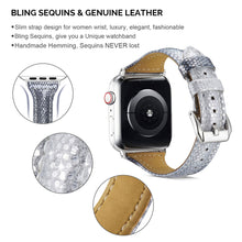 Load image into Gallery viewer, Yolovie Genuine Leather Band Compatible for Apple Watch Strap for iWatch Series 5 Series 4 3 2 1 (Black Silver)
