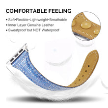 Load image into Gallery viewer, Yolovie Genuine Leather Band Compatible for Apple Watch Strap for iWatch Series 5 Series 4 3 2 1 (Blue Silver)