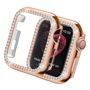 Yolovie Compatible for Apple Watch Double Circle Bling Case For Series 5 4 3 2 1 (Rose Gold）