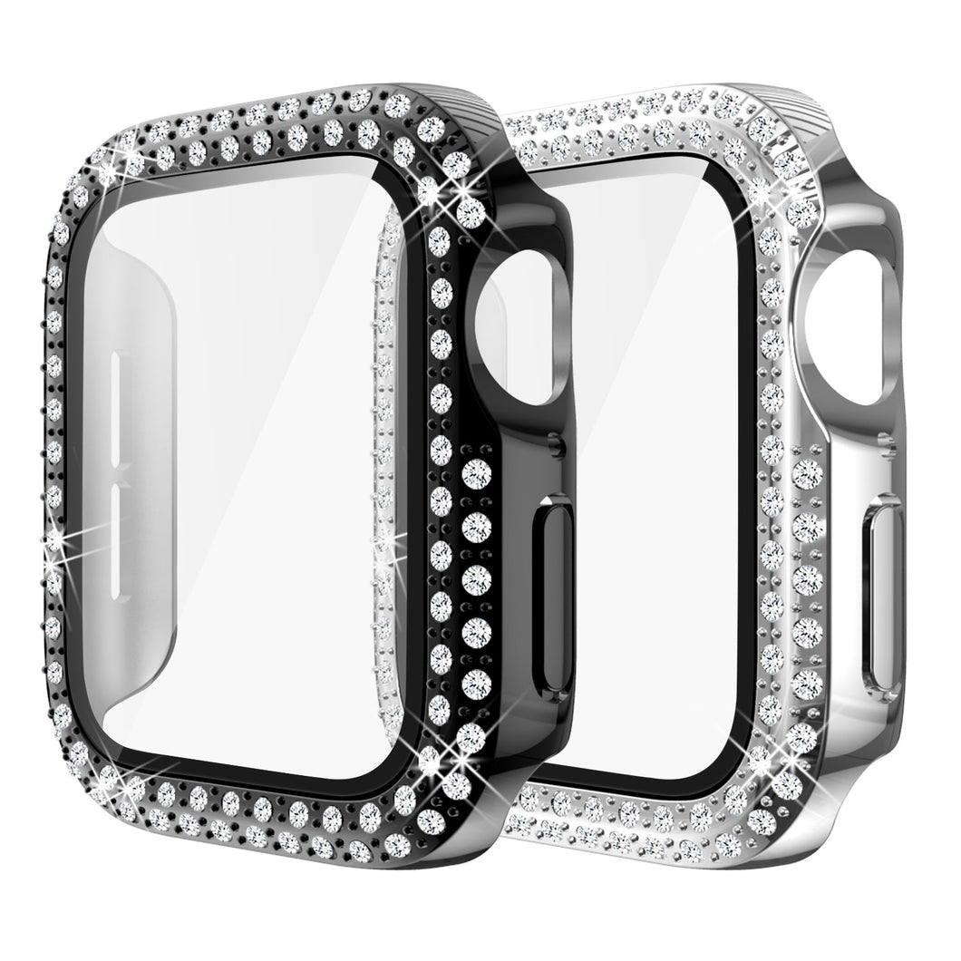 Yolovie (2-Pack) Compatible for Apple Watch Case with Screen Protector 40mm Series 6/5/4/SE, Bling Cover Diamonds Rhinestone Bumper Protective Frame for iWatch Girl Women (Black/Silver)