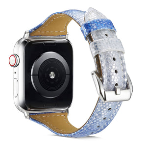 Yolovie Genuine Leather Band Compatible for Apple Watch Strap for iWatch Series 5 Series 4 3 2 1 (Blue Silver)